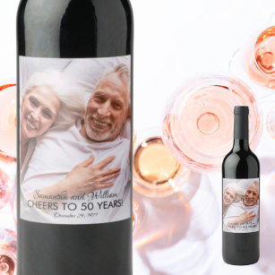 Cheers to Years Anniversary Year Photo Wine Label