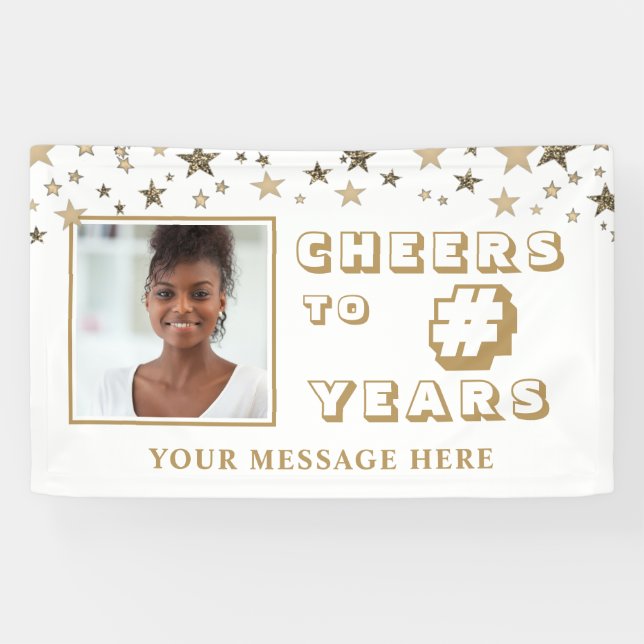 CHEERS TO # YEARS Stars Photo Any Birthday Banner (Horizontal)