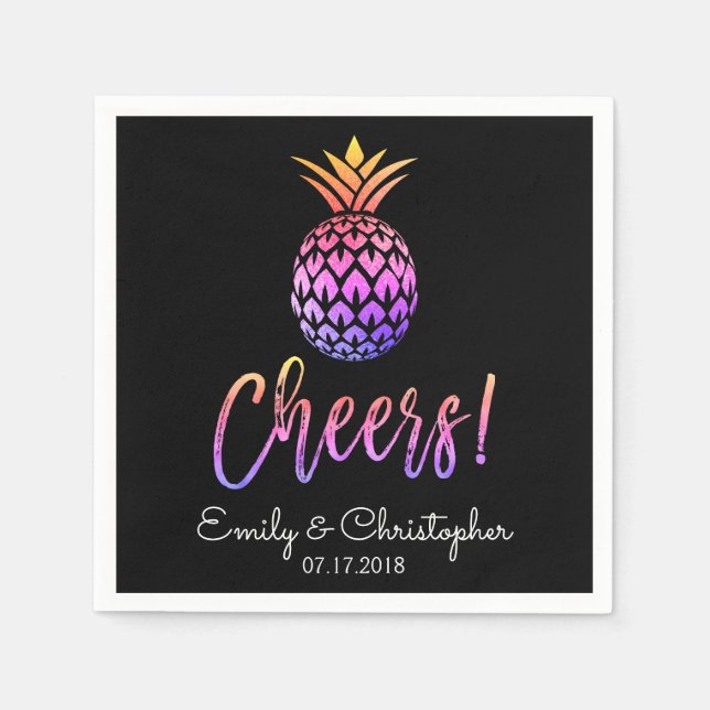 Cheers Tropical Hawaiian Pineapple Wedding Pastel Napkin (Front)
