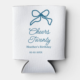 Cheers twenty blue birthday bow name date boho ret can cooler