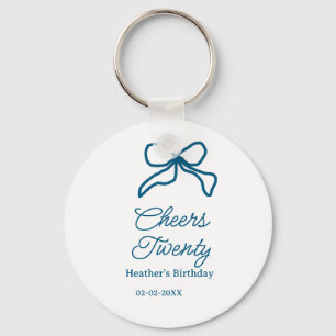 Cheers twenty blue birthday bow name date boho ret key ring