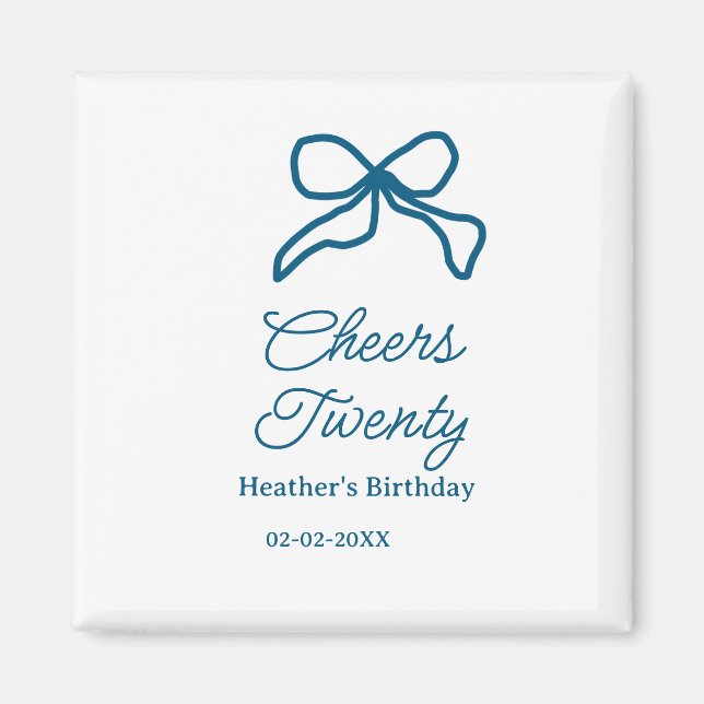 Cheers twenty blue birthday bow name date boho ret magnet (Front)