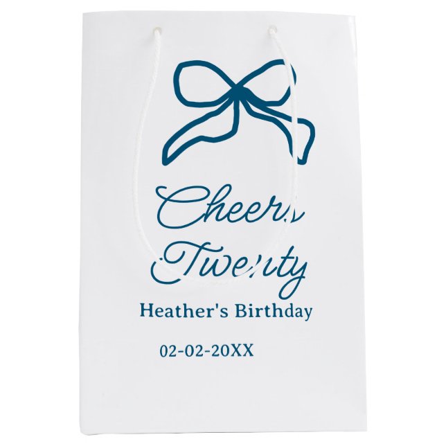 Cheers twenty blue birthday bow name date boho ret medium gift bag (Front)