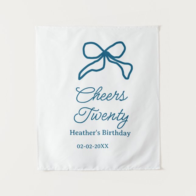 Cheers twenty blue birthday bow name date boho ret tapestry (Front)