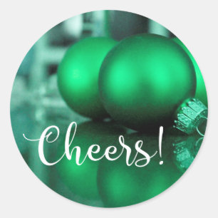 Cheers Typography Green Toned Ornaments Photo Classic Round Sticker