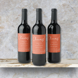Cheers Verona Sunset Elegant Orange Floral Wedding Wine Label