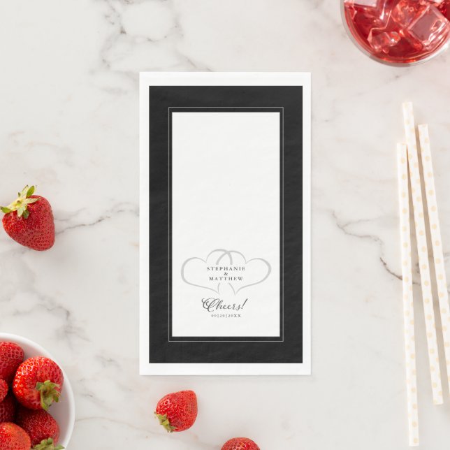 Cheers Wedding Calligraphy Black & White Dinner Napkin (Insitu)