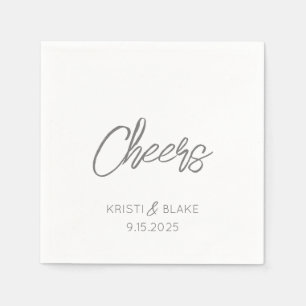 CHEERS Wedding DATE Couple NAMES Modern Minimalist Napkin