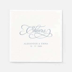 Cheers Wedding Dusty Blue & White Calligraphy Napkin