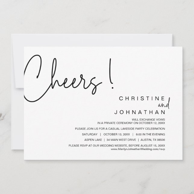 Cheers, Wedding Elopement Party, Dinner, Dancing I Invitation (Front)