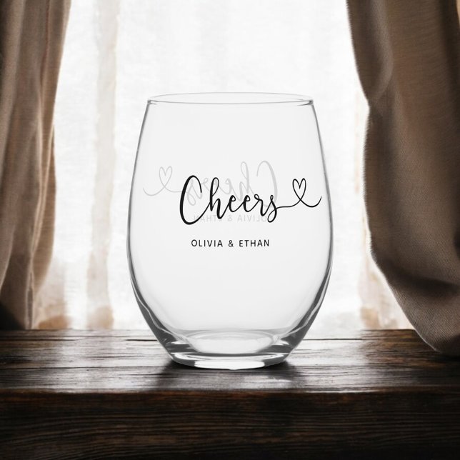 Cheers Wedding Minimalist  Stemless Wine Glass (Creator Uploaded)