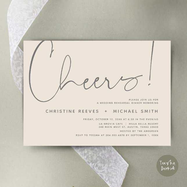 Cheers, Wedding Rehearsal Dinner Invitation (Cheers, Wedding Rehearsal Dinner Invitation Card, PDF, Modern Minimalist, in Dark Grey Cream)