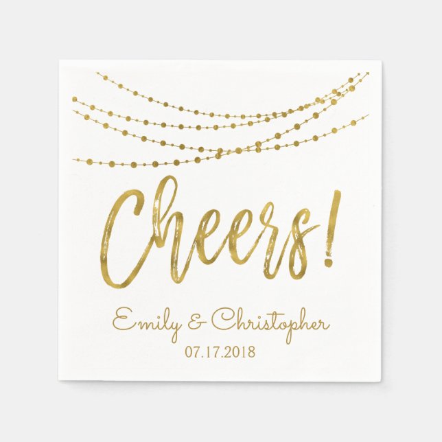 Cheers White and Gold Foil String Lights Napkin (Front)
