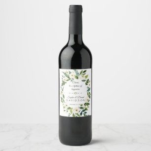 Cheers White Green Floral Wreath Wedding Wine Label