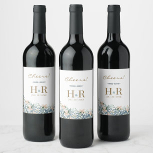 Cheers Wildflower Initial Wedding Wine Label