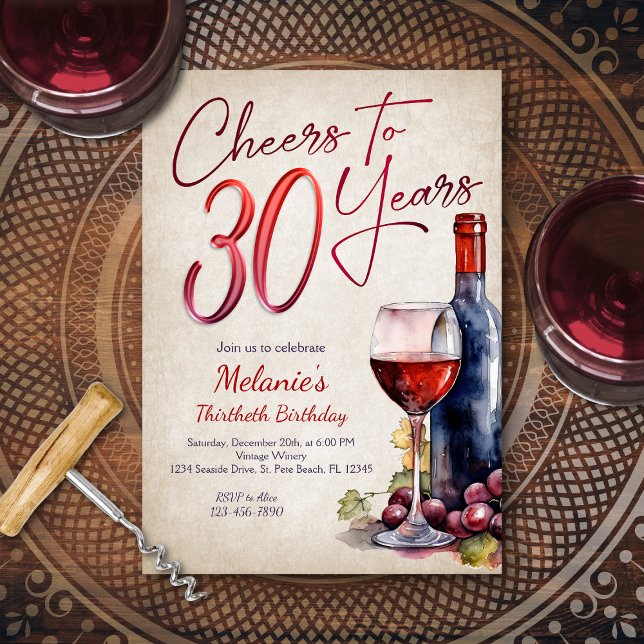 Cheers Wine 30th Birthday Invitation (Creator Uploaded)