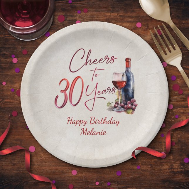 Cheers Wine 30th Birthday Paper Plate (Creator Uploaded)