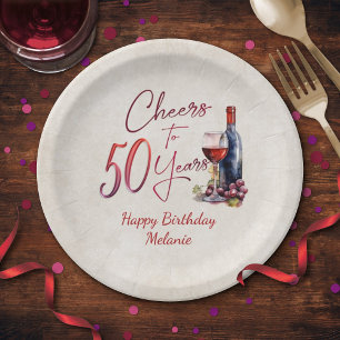 Cheers Wine 50th Birthday Paper Plate