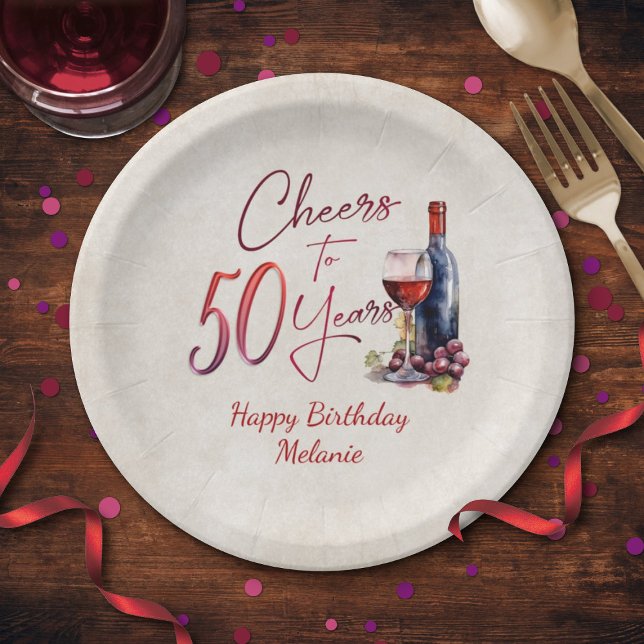 Cheers Wine 50th Birthday Paper Plate (Creator Uploaded)