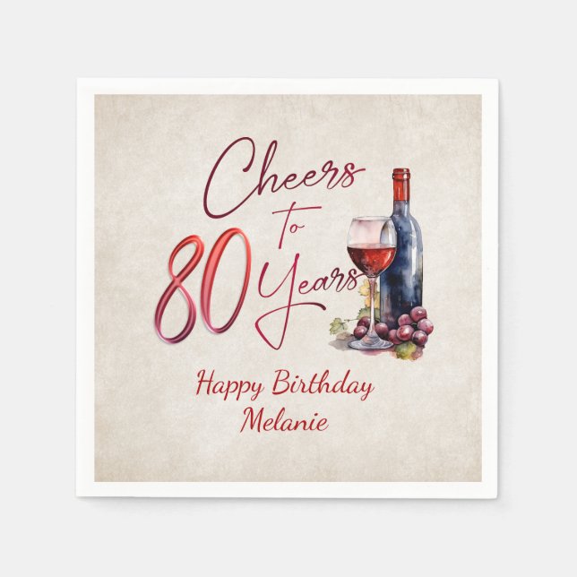 Cheers Wine 80th Birthday Napkin (Front)