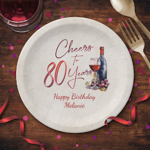 Cheers Wine 80th Birthday Paper Plate
