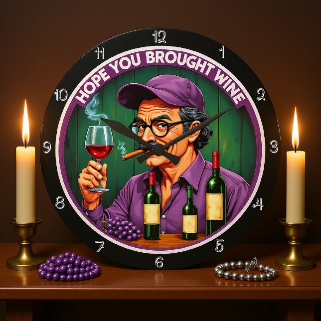 Cheers! Wine and Cigar Illustration Large Clock (Creator Uploaded)