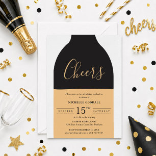 Cheers Wine Bottle Adult Birthday Party Invitation