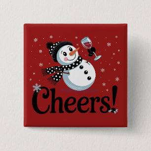 Cheers Wine Christmas Snowman Xmas Drinking Winter 15 Cm Square Badge