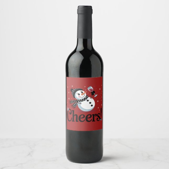 Cheers Wine Christmas Snowman Xmas Drinking Winter Wine Label (Front)