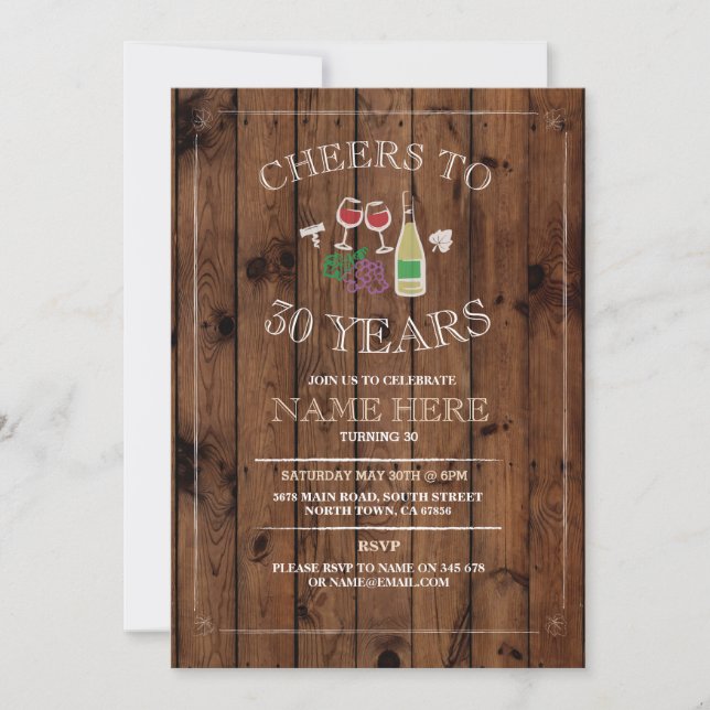 Cheers Wine Tasting Rustic Birthday Invitation (Front)
