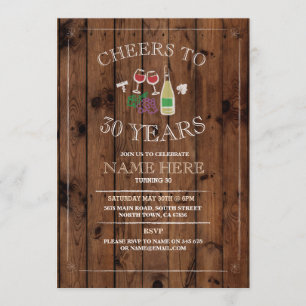 Cheers Wine Tasting Rustic Birthday Invitation