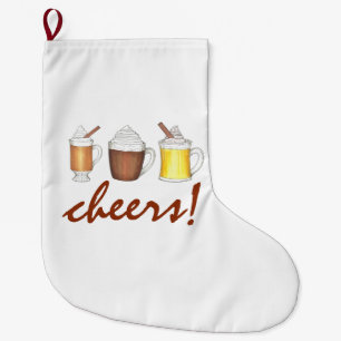 Cheers! Winter Christmas Holiday Cocoa Rum Eggnog Large Christmas Stocking
