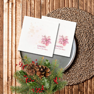 Cheers Winter Pink snowflake poinsettia Napkin