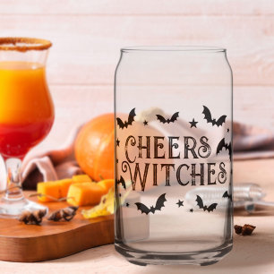 Cheers Witches Bats and Stars Halloween Can Glass