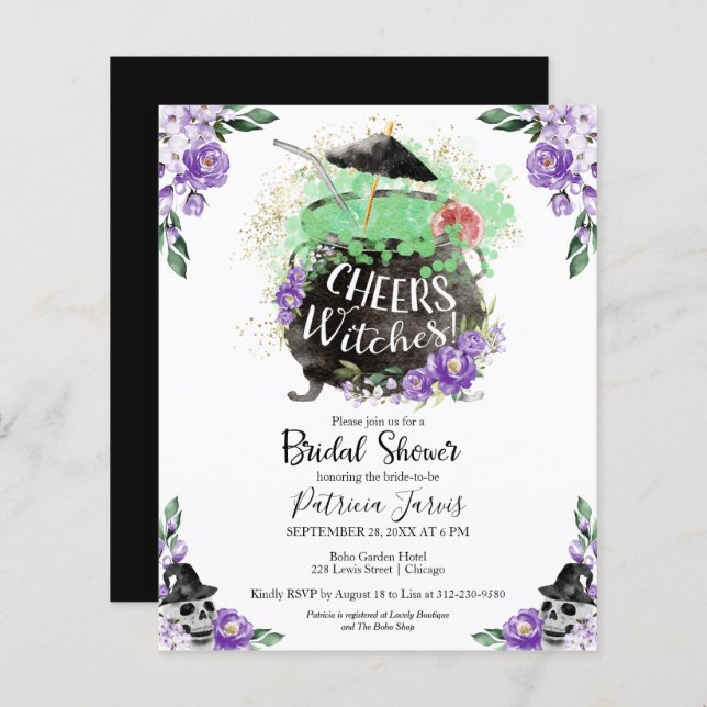 Cheers Witches Bridal Shower Budget Invitations (Front/Back)