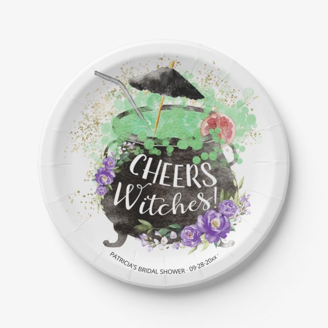 Cheers Witches Cocktail Halloween Bridal Shower Paper Plate (Front)