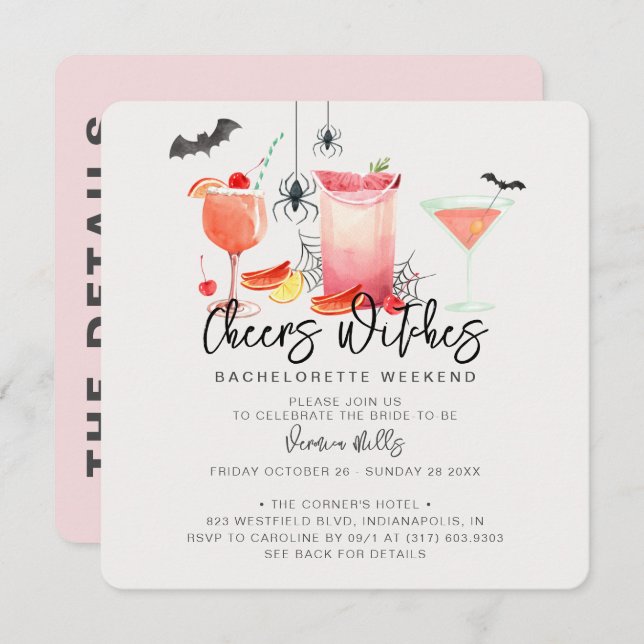 Cheers Witches Halloween Bachelorette Weekend  Invitation (Front/Back)