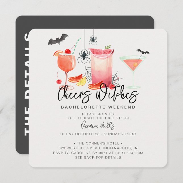 Cheers Witches Halloween Bachelorette Weekend Invitation (Front/Back)