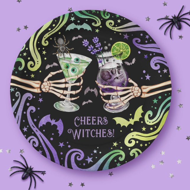 Cheers Witches Halloween Cocktail Glasses  Paper Plate (Cheers Witches Halloween Cocktail Glasses Paper Plates)