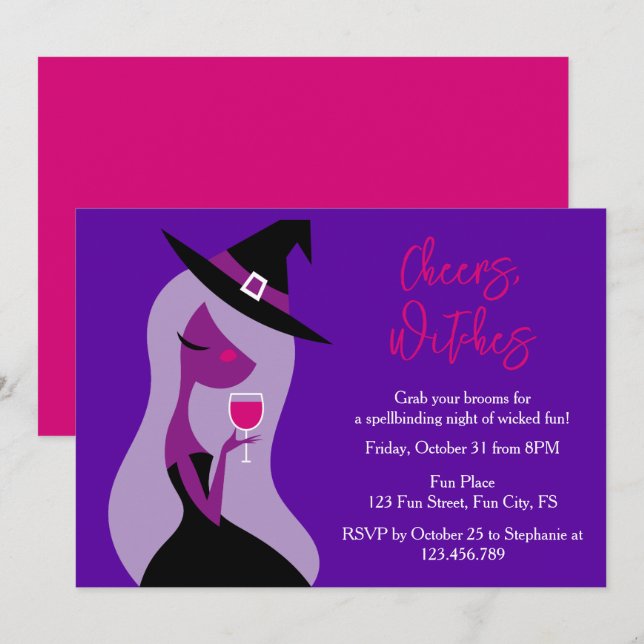 Cheers Witches Halloween Girls Night Wine Party Invitation (Front/Back)
