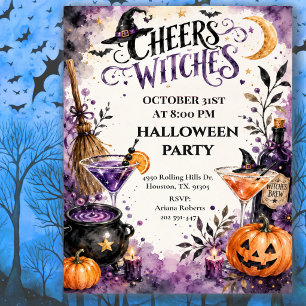 Cheers Witches Halloween Party Celebration Invitation