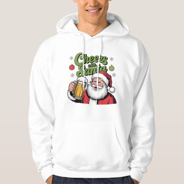 cheers with santa cute christmas design hoodie (Front)