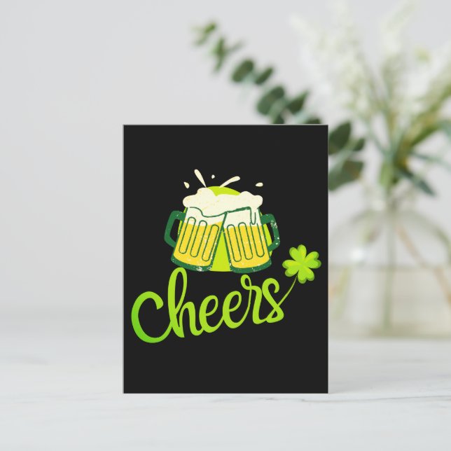Cheers with Shamrock - St. Patrick Day Holiday Postcard (Standing Front)