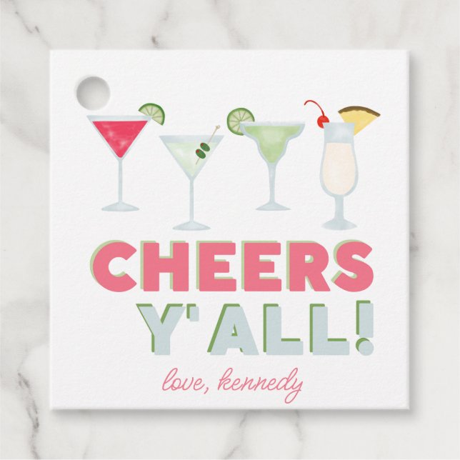 Cheers Y'all Cocktail Favour Gift Tags (Front)