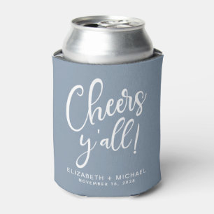 Cheers Y'All Dusty Blue Wedding Can Cooler