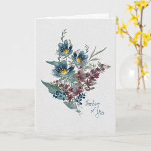 Cheery Blue Anemone Thinking of You Watercolor Card