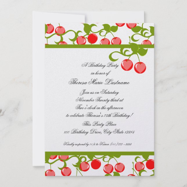Cheery Cherries Birthday Invitation (Front)