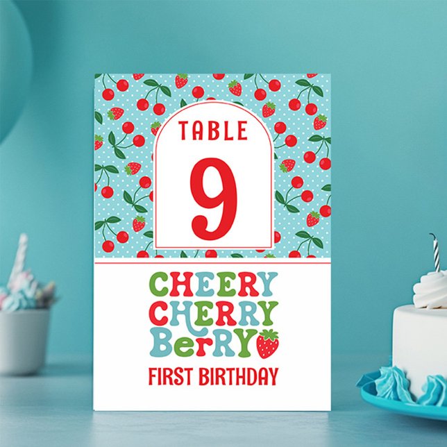 Cheery Cherry Berry First Birthday Table Number (Cheery Cherry Berry First Birthday Party table number)