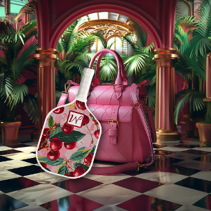 Cheery Cherry Retro Pink Monogrammed  Pickleball Paddle