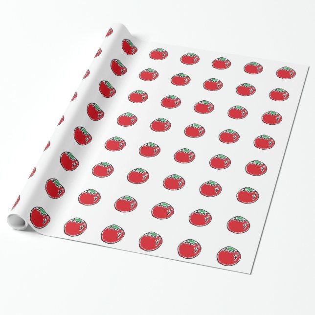 Cheery Cherry Tomato Cartoon Wrapping Paper (Unrolled)